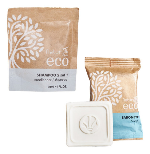 Kit 100 Sabonetes 20g E 100 Shampoo 2x1 30ml Hotel Ecológico