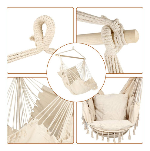 Silla Hamaca Colgante En Columpio +kit Instalación +2 Cojín