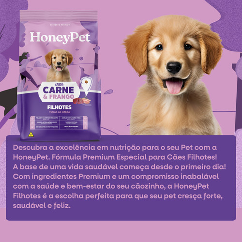 Ração HoneyPet Alimento Premium Completo Para Cães Filhotes Todas As Raças Sabor Carne E Frango 2.1Kg