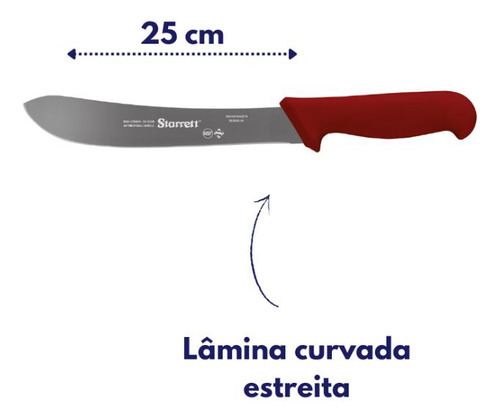Faca Evisceracao Starrett Lam. Curvada Estreita 25cm Bkr606 Cor Vermelha