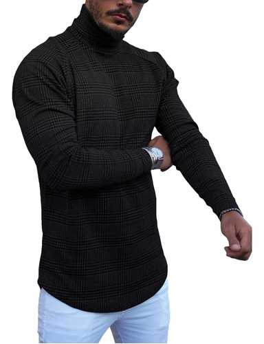 Gafeng Camiseta Cuello Alto Ajustado Para Hombre Cuadro Pata