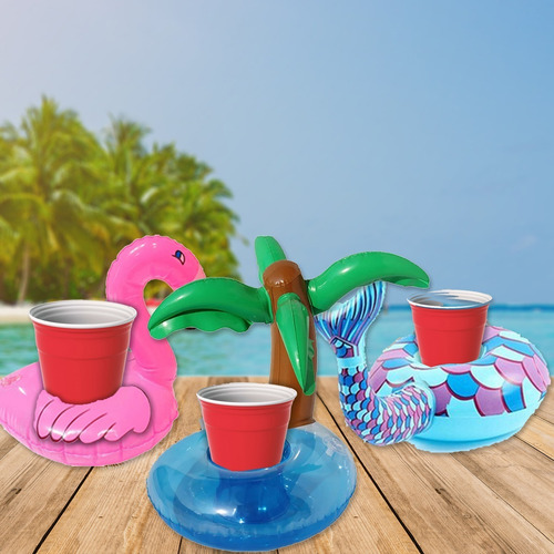Imagen 8 de 8 de 12 Porta Vasos Surtidos Inflables Palmera Flamingo Donas