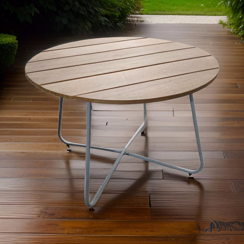 Mesa De Centro De Aluminio Con Superficie De Madera Bek