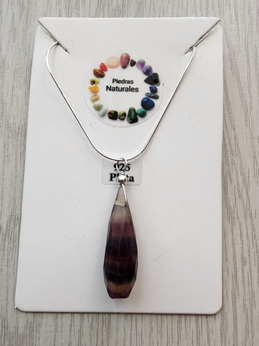Colgante Gota Larga Piedra Fluorita Arcoiris , Protección