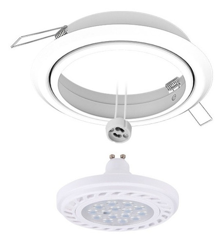 Lampra Led Ar111 12w + Spot Movil + Zocalo Gu10 Embutir