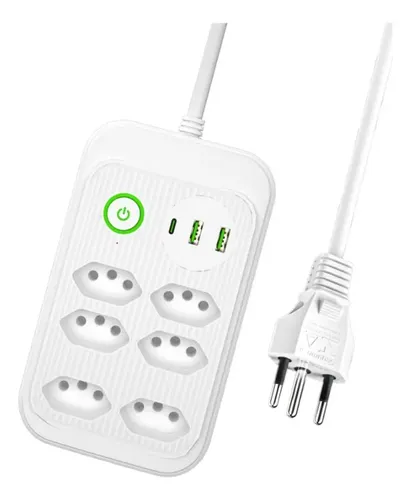 MLB 5501843264 Extenso Eletrica 6 Tomadas 2 Usb 1 Tipo C Pd Led Bivolt 2m JM