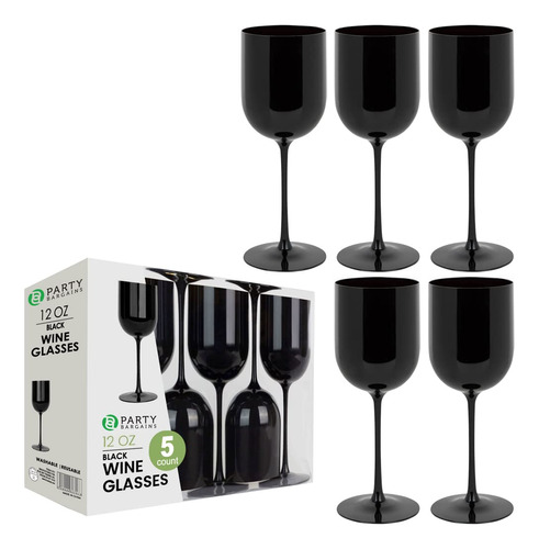 Party Bargains 5 Copas De Vino, Color Negro (12 Onzas), Dese