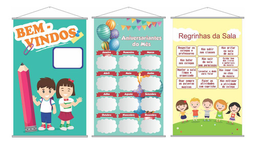 Kit De 3 Banners Escolares Para Decoração De Sala De Aula P