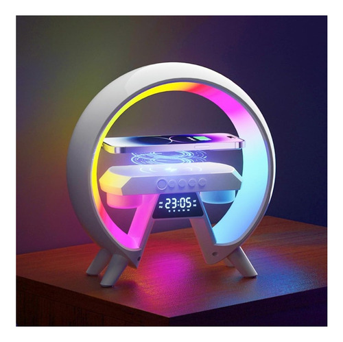 Bocina Doble Rgb Con Cargador Inalambrico Y Reloj