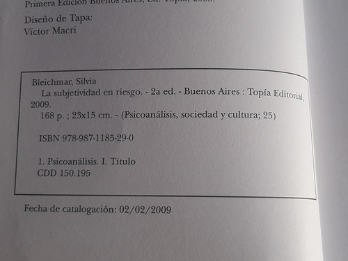 Imagen 4 de 7 de La Subjetividad En Riesgo Silvia Bleichmar Topa Ed Ampliada