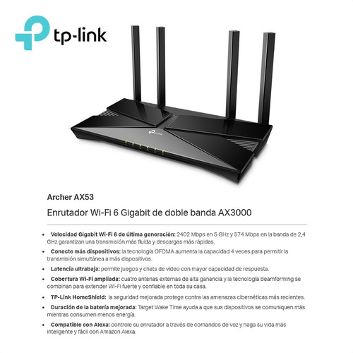 Imagen 2 de 10 de Router Tp Link Archer Ax53 Wi-fi 6 Gigabit Dual Band Ax3000