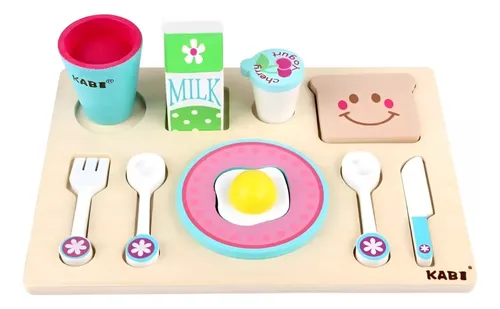 Juego Set Bandeja Desayuno Madera Ecológica Montessori Zk-72