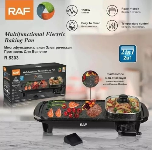 Plancha Parrillera Electrica Con Sarten 2 En 1 Raf-5303