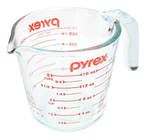 Taza Vaso Medidor De 0.5 Litro En Vidrio Pyrex Original