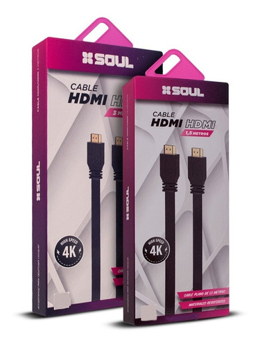 Cable Hdmi A Hdmi 3,00 Metros Soul Pvc Plano 4k Hdmi-p03