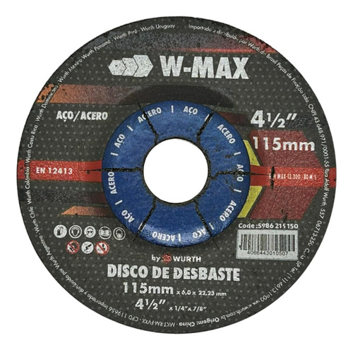 10 Discos De Desbaste 4 1/2 Wurth Para Metal  115 X 6mm