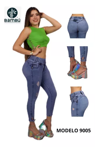 Jeans Dama Levanta Pompa Pantalón Colombiano Push Up Mezclil