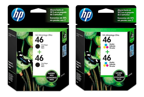 Imagen 1 de 10 de Combo Cartucho Hp 46 Negro + Tricolor Pack Duo 2529 4729 573