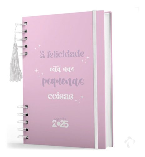 Agenda Coleção Frases Felicidade Cor Rosa Com Capa Dura