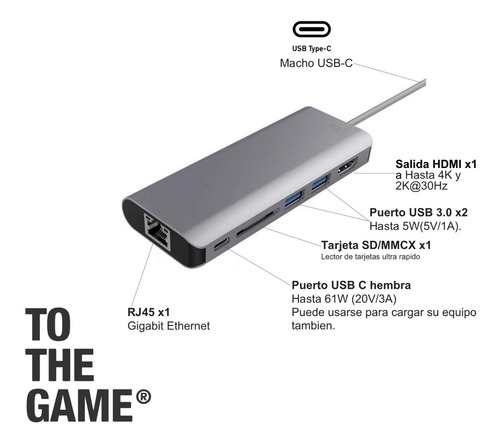 Imagen 3 de 7 de Hub 6 En 1 Funcion Dex Hdmi 4k Usb Tipo C Rj45 Usb-c