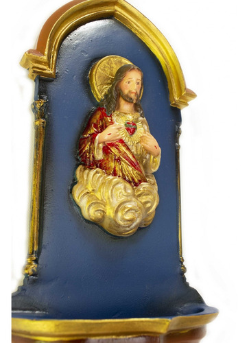 Imagem 2 de 6 de Pia De Água Benta Gótica Sagrado Coração De Jesus Azul
