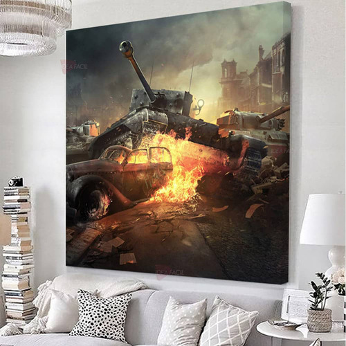 Cuadro Tanques Guerra  Canvas Grueso 90x90cm