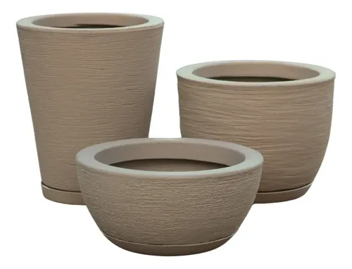 Kit 3 Vasos Polietileno Para Plantas Decorativo Cone Bacia