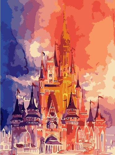 Imagen 1 de 2 de Pintura Por Número Castillo Disney Diy 30x40 Cm