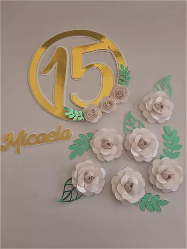 Topo de bolo 15 anos nome e flores