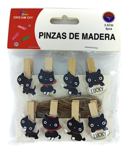 Pinza Perro De Ropa Madera Gato Negro Manualidades 3,5 Cm