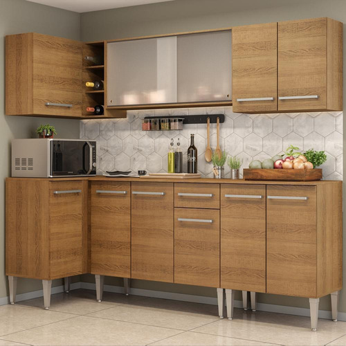 Mueble de cocina de esquina Madesa Emilly Point, cristal de color rústico