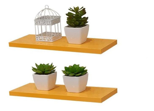 Imagem 2 de 7 de Kit 2 Prateleiras 40 X 20cm Amarela Suporte Invisível