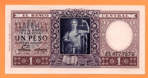 Billete 1 Peso Moneda Nacional, Bottero 1912, Año 1954 Exc