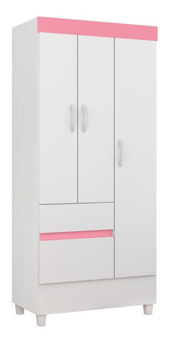 Guarda Roupa Flex 3 Portas 2 Gavetas Wind D02 Branco/rosa/br