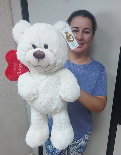 Urso Pelúcia Com Balão Ursinho Balaozinho 60cm Creme Love