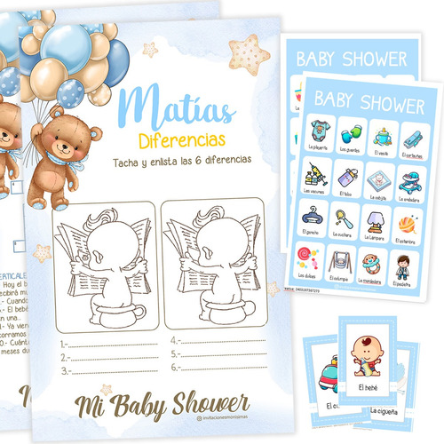Juegos Baby Shower Niño Personalizado Imprimible Oso Osito