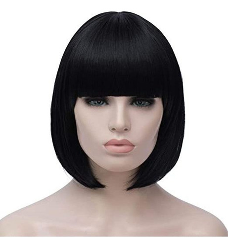 Peluca De Pelo Corto Con Flequillo Estilo Bob