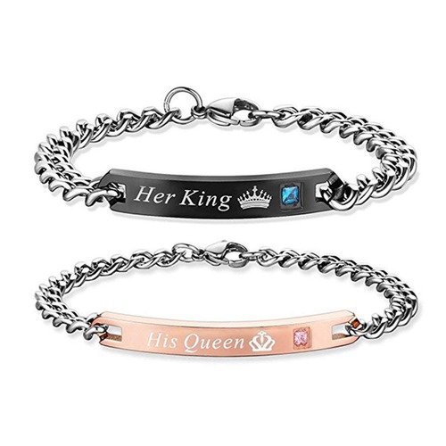 Imagen 6 de 7 de 2 Pulseras Pareja King Queen Rey Reina Regalo Novios Amor