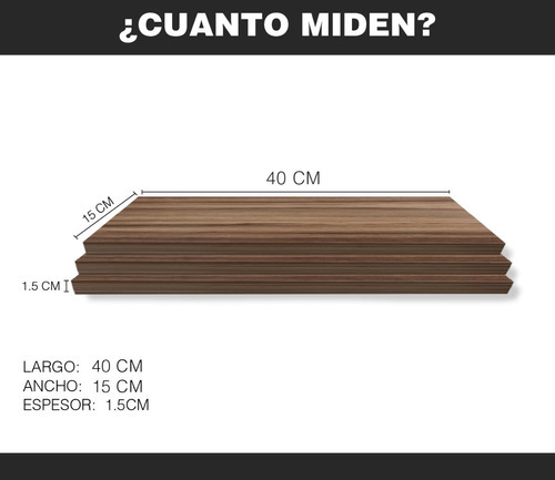Imagen 5 de 9 de Set De 3 Repisas Flotantes Minimalistas Madera 40x15 Cm Color Nogal Terracota