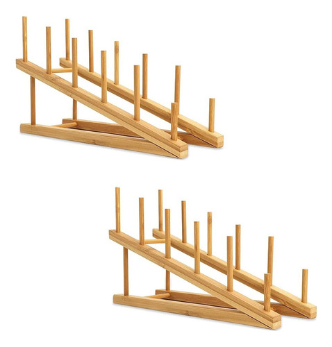 Estante De Madera Para Platos De Bambú, 2 Piezas, Soporte Pa