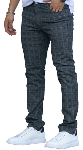 Imagen 2 de 5 de Pantalon Jean Cuadrille Principe De Gales Corte Chino