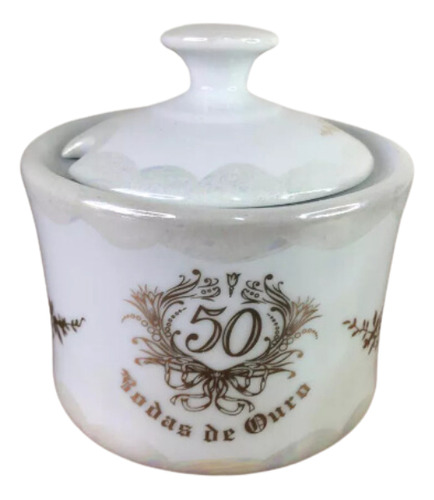 Açucareiro Porcelana Bodas De Ouro 50 Anos 10cm