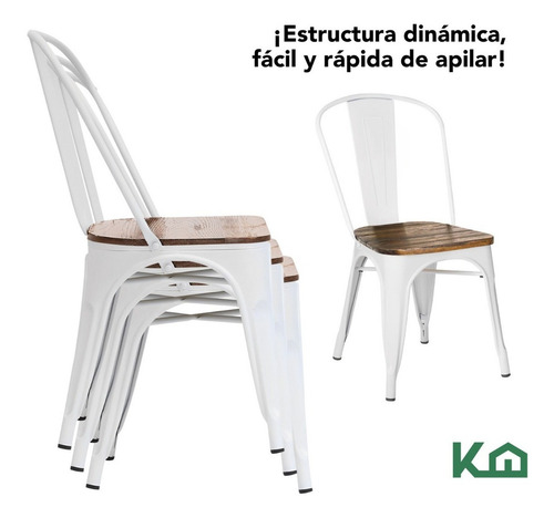 Set De 2 Sillas Tolix Estructura De Acero Asiento De Madera Vintage Exterior Color Blanco KingsHouse
