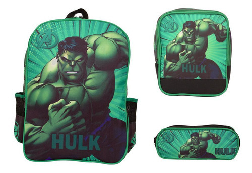 Kit Mochila Infantil Masculina Incrível Hulk Costa Lancheira