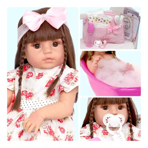 Boneca Reborn Bebê Abigail Linda 100% Silicone 13 Acessórios