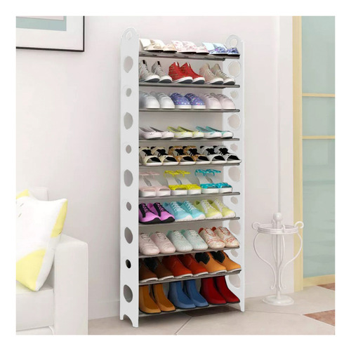 Rack Zapatera 10 Niveles 30 Pares Zapatos Organizador Mueble Color Blanco