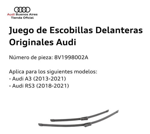 Juego De Escobillas Delanteras Audi A3 2013 Al 2021