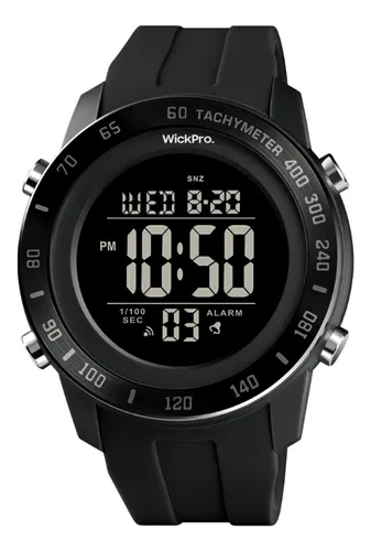 Reloj Tactico Militar Resistente al agua Wickpro Cronómetro Luz Nocturna Malla Flexible Números Grandes Aro De Acero Inoxidable Negro