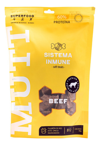Mutt Inmune Premios Perro Senior Pulmón De Res 80g (2bolsas)