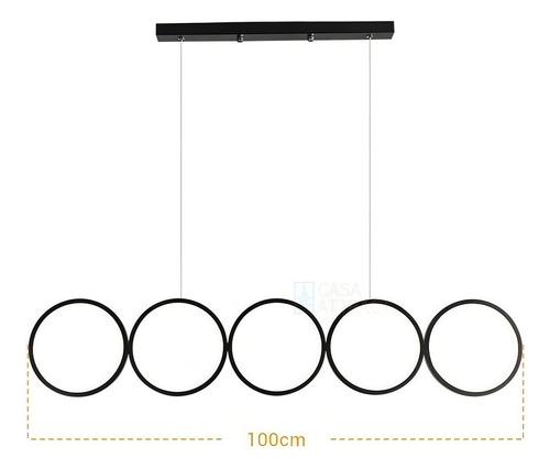 Lustre Moderno Led Luminária C/ Dimmer 100cm Preto Círculos 110V/220V